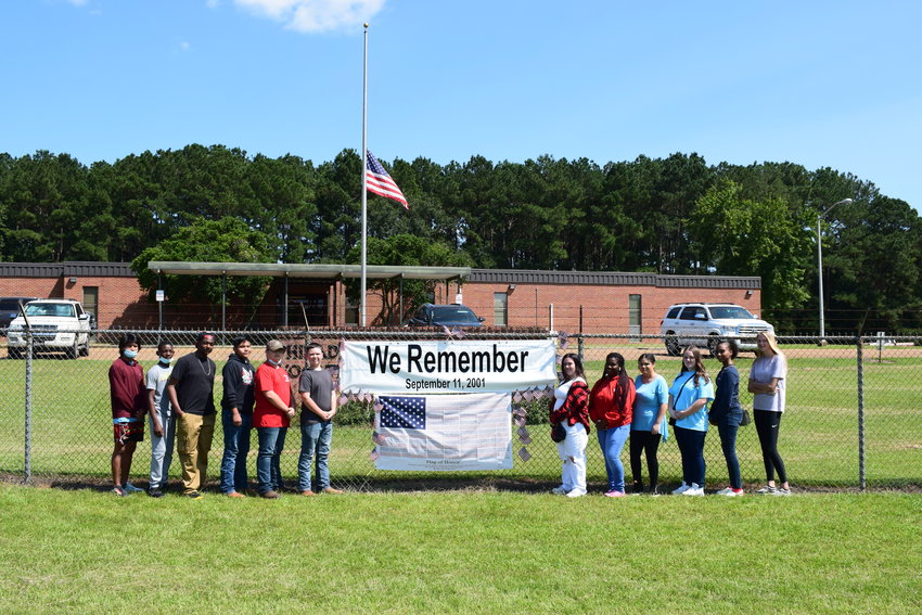 Delana Waddell's class at the Vo-Tech center hung a 20th anniversary 9/11 remembrance sign to honor those died during the terrorist attacks of Sept. 11, 2001.